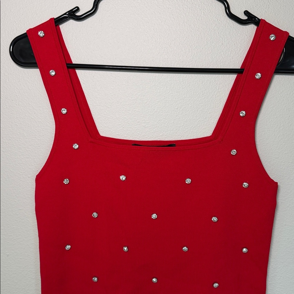 Boston Proper Red Embellished Jewel Rhinestone Tank Top - Picture 2 of 4